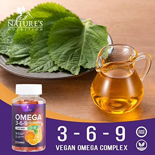 Omega 3 6 9 Vegan Gummies - Triple Strength Omega 3 Supplement Gummy - Essential Oil 369 Heart Support and Brain Support for Women, Men & Pregnant Women, Non-GMO, Orange Flavor - 60 Gummies
