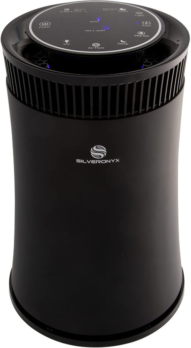 Air Purifier for Home Large Room – Covers Up to 500 Sq Ft, 5-in-1 HEPA Filter System for Allergies, Pets, Smoke, Remove Dust & Odor – Quiet Sleep Mode, High Filtration Efficiency – SILVERONYX, Black