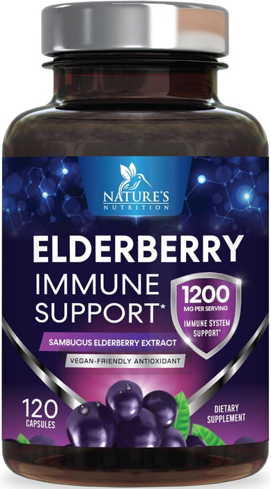 Elderberry Immune Support 1200mg Extract Capsules - Daily Immune Support for Adults with Concentrated Sambucus Black Elderberry Antioxidant - Gluten Free Vitamin, Non-GMO Supplement - 120 Capsules