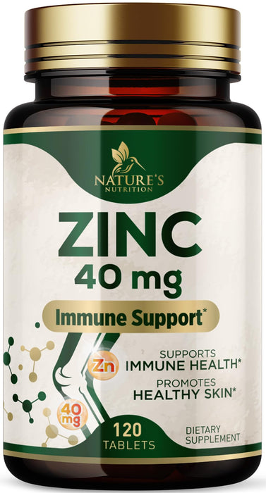 Zinc 40mg Supplements for Women and Men, Supplement for Immune Health Support, Skin Health Support, & Antioxidant Supplement for Adults with Zinc Gluconate 40 mg, High Potency, Non-GMO - 120 Tablets
