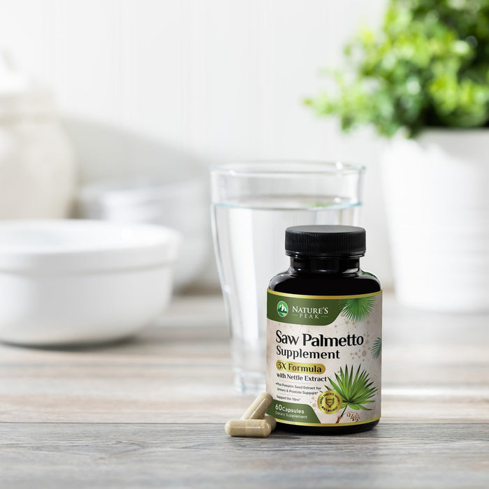 Saw Palmetto for Men Prostate Supplement - Potent 3X Formula with Stinging Nettle + Pumpkin Seed Extract for Men's Health, Herbal Prostate Supplement for Urinary Support, Bottled in USA, 60 Capsules