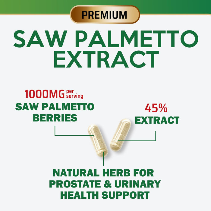 Saw Palmetto for Men 1000MG Prostate Health Supplement - Saw Palmetto Extract Prostate Support Supplement, Prostate Supplements for Men's Health Support, Prostate Urinary Health Support, 60 Capsules