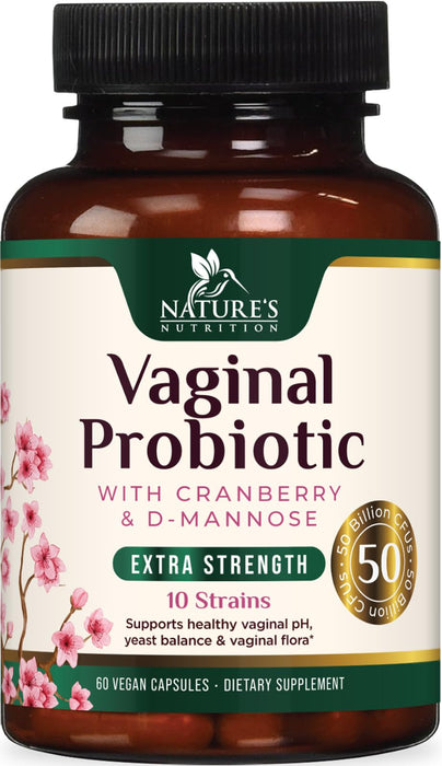 Vaginal Probiotics for Women - pH Balance, Digestive, UT & Feminine Health Support - 50 Billion CFU, 10 Probiotic Strains, Cranberry & Prebiotics - Vag Women Health Supplements - 60 Capsules