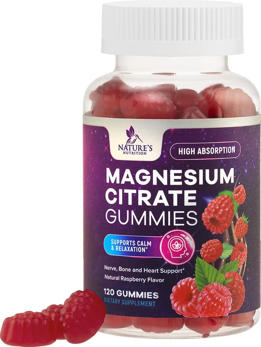 Magnesium Gummies Supplement - High Absorption Magnesium Citrate Supplement for Adults & Kids - Nature's Calm Magnesio Gummy Dietary Supplements for Bone, Muscle Health, Heart Support - 120 Gummies