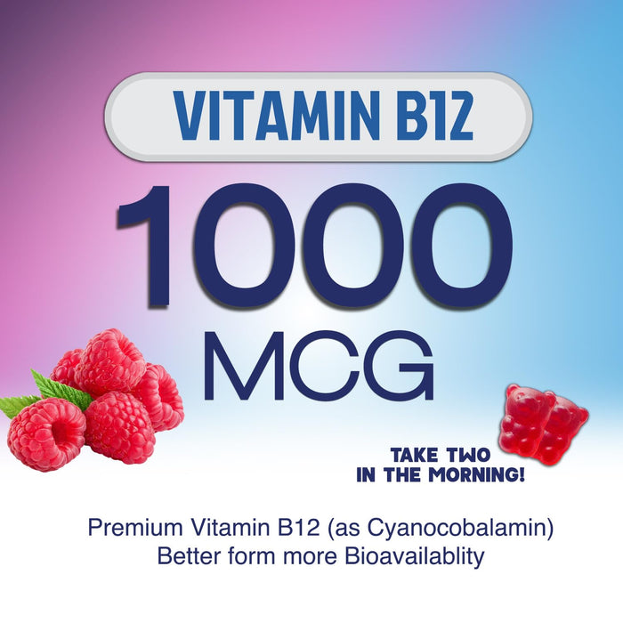 Energy Gummies 1000 mcg Vitamin B12, Green Tea Natural Caffeine Support, Daily Energy Gummies Vitamins, Delicious Berry Flavor B12 Chewable Exercise Supplement for Running Cycling & Sports - 60 Chews