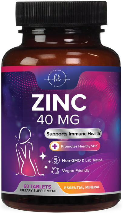 Zinc Supplements for Women and Men - 40mg Supplement for Immune Support, Skin Health Support, & Antioxidant Supplement for Adults, High Potency Zinc Gluconate 40 mg, Non-GMO - 60 Tablets