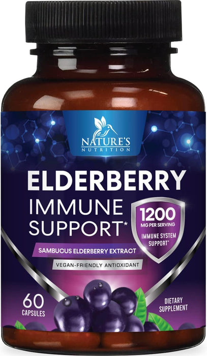 Elderberry Immune Support 1200mg Extract Capsules - Daily Immune Support for Adults with Concentrated Sambucus Black Elderberry Antioxidant - Gluten Free Vitamin, Non-GMO Supplement - 60 Capsules