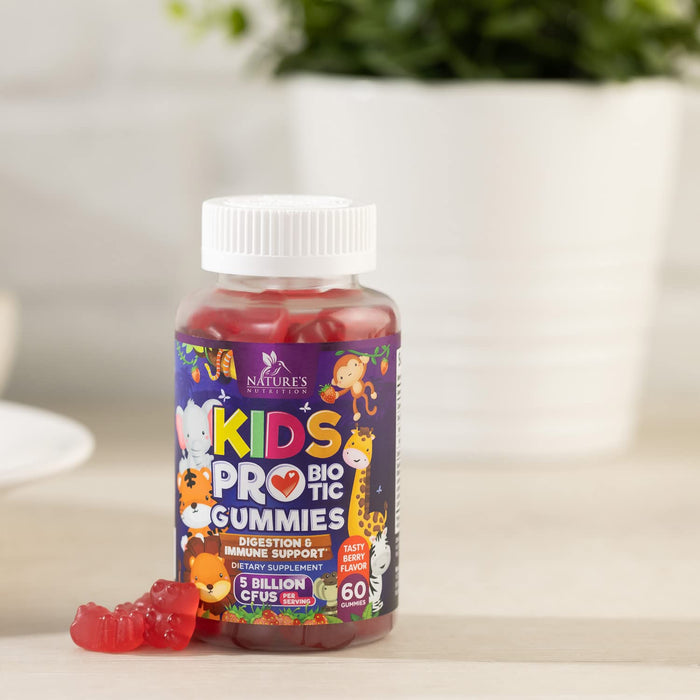 Probiotics for Kids Digestive Health - 5 Billion CFU - Natural Immune Support Supplement - Daily Children's Probiotic Gummy for Ages 4+ Vegan, Gluten, Soy & Dairy Free - Berry Flavored - 60 Gummies