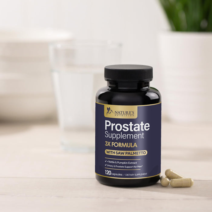 Prostate Health Supplements for Men - Support Complex 3X Formula with Saw Palmetto Blend Stinging Nettle Root & Pumpkin Seed Extract - Supports Bathroom Trips Prostate & Urinary Health - 120 Capsules
