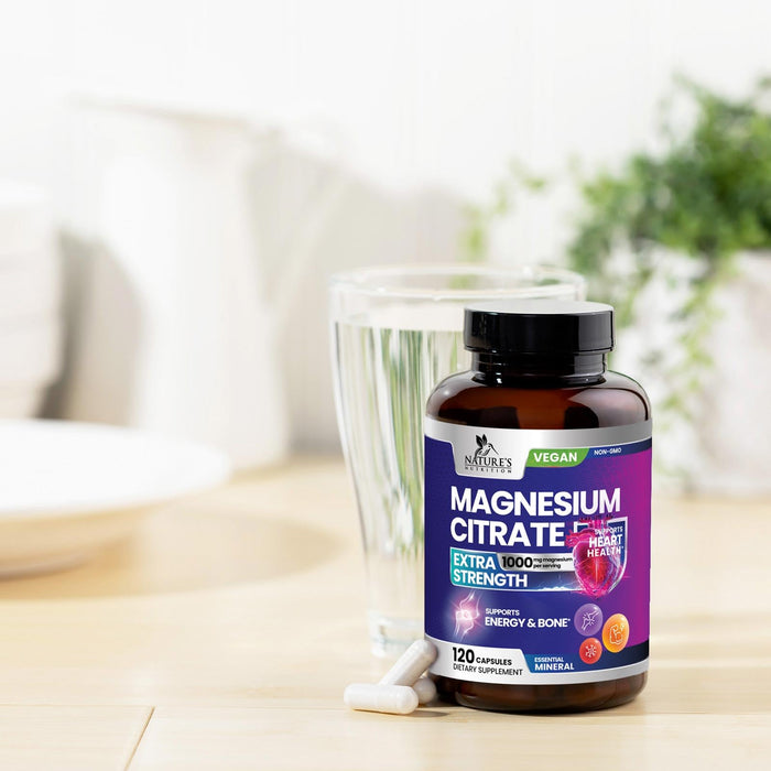 Magnesium Citrate Supplement 1000 mg for Best Absorption, Supports Bone, Heart Health, Nerves, Muscles, Metabolism & Calm, Nature's Pure Magnesio Vitamin Pills, Bottled in USA - 120 Capsules