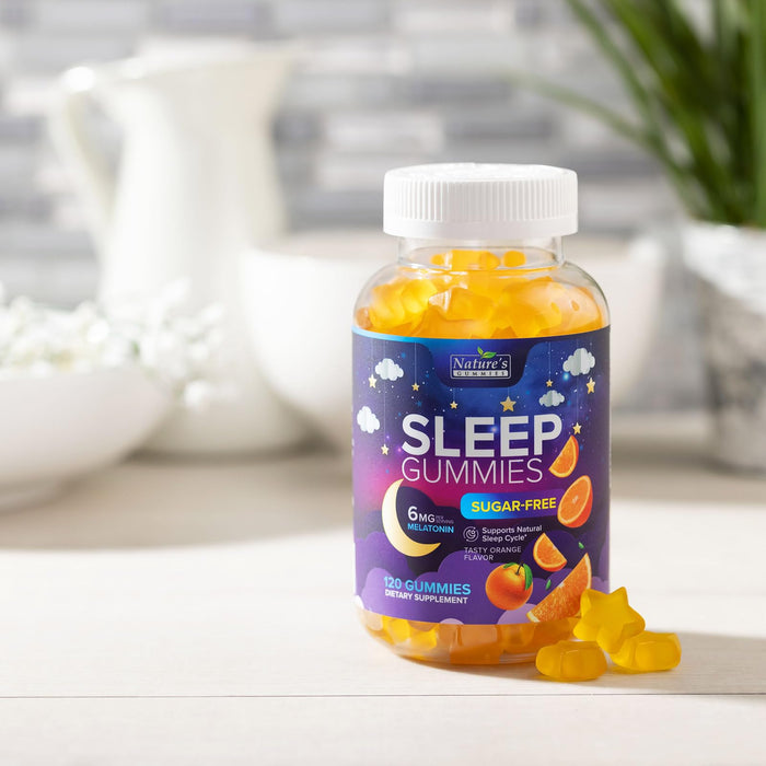 Sleep Gummies 6mg - Melatonin Gummy for Adults, Sugar Free, Natural Sleeping Gummy for Adults, Kids, Orange Flavored, Vegan, Non-GMO, Extra Strength Sleep Vitamin Support Supplement - 120 Gummies
