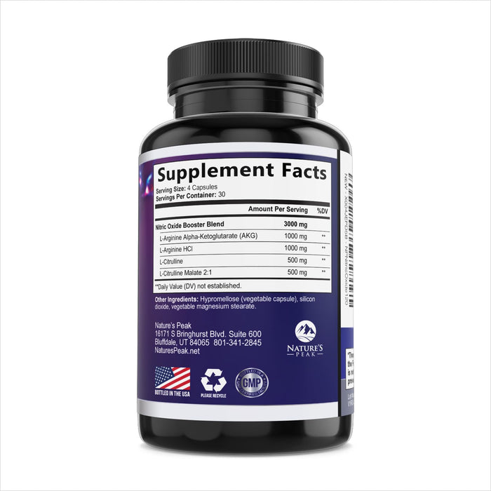 Nitric Oxide Formula with L-Arginine + Citrulline – 3000mg – 120 Capsules