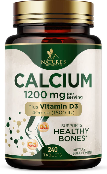 Calcium 1200 mg with Vitamin D3, Calcium Supplement Vitamins, Supports Bone Strength, Teeth & Immune System, Calcium Supplements for Women & Men, Nature's Absorbable Calcium Carbonate - 240 Tablets