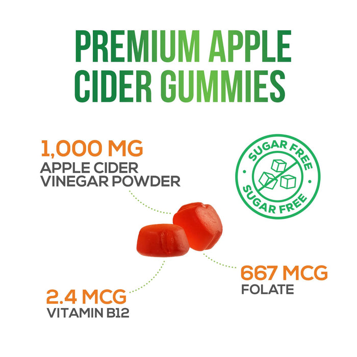 Apple Cider Vinegar Gummies - Sugar Free ACV Gummy Vitamins, Max Strength 1000mg, Supports Metabolism & Energy, Keto Friendly, Vitamin B12, Gelatin-Free, Gluten-Free, Vegan & Non-GMO - 120 Gummies