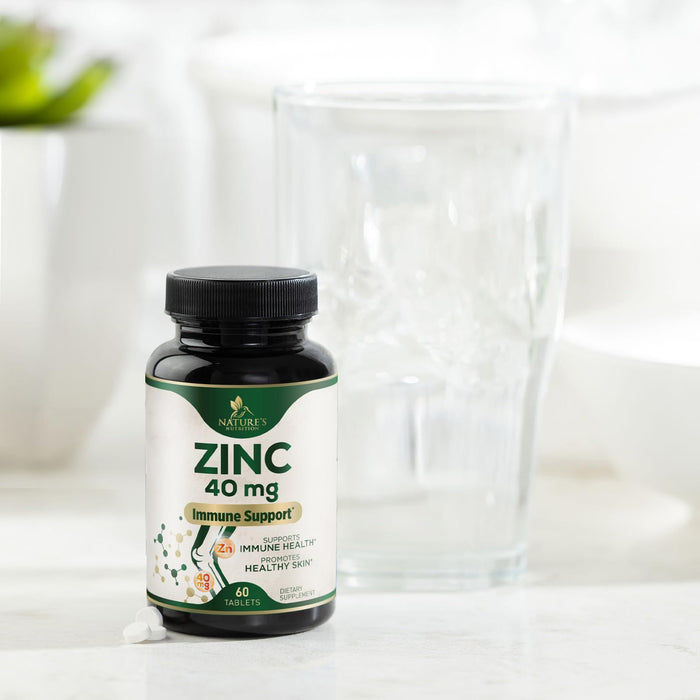 Zinc 40mg Supplements for Women and Men, Supplement for Immune Health Support, Skin Health Support, & Antioxidant Supplement for Adults with Zinc Gluconate 40 mg, High Potency, Non-GMO - 60 Tablets