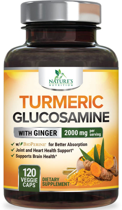 Turmeric Curcumin Supplement 2000mg with Glucosamine Chondroitin & Ginger, 95% Curcuminoids, BioPerine Black Pepper for Best Absorption, Nature's Joint Support, Non-GMO, Bottled in USA - 120 Capsules