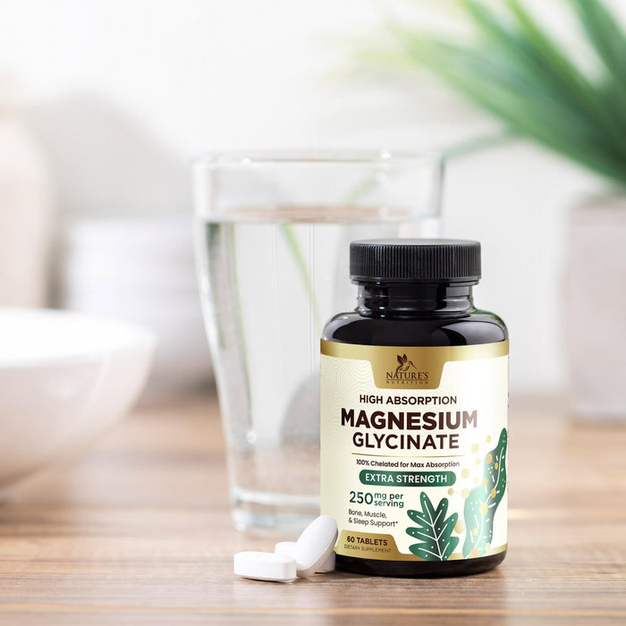 Magnesium (Glycinate) - Magnesium Supplement for Heart Health, Nerve, Muscle, Bone, and Sleep Support - 100% Chelated & High Absorption - 250 mg per Serving - Gluten Free, Vegan, Non-GMO - 120 Count