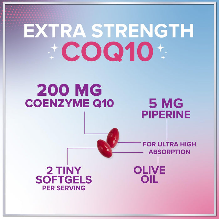 CoQ10 200mg Softgels - Ultra High Absorption, Antioxidant for Heart Health & Energy Production Support - Coenzyme Q10 (Ubiquinone) Co Q 10 Supplement and Vitamins 100mg Each - Non GMO - 120 Softgels