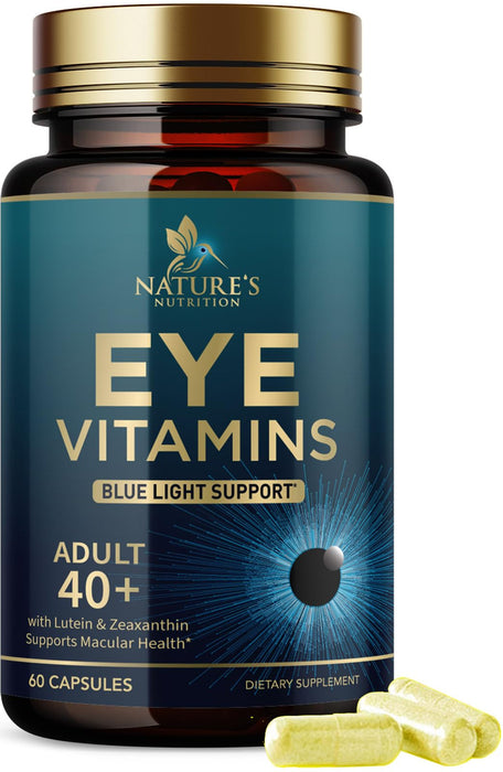 Eye Vitamins & Mineral Supplement - Contains Lutein, Zinc, Vitamins C, E & Zeaxanthin - Supports Eye Strain, Vision Macular Health & Dry Eyes for Seniors with Lycopene, Gluten Free - 60 Capsules