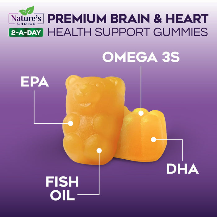Omega 3 Fish Oil Gummies - Triple Strength Omega3 Gummy - DHA & EPA Fatty Acids for Heart Health, Joint & Brain Support, Nature's High Absorption Omega Fish Oil Supplement, Orange Flavor- 60 Gummies
