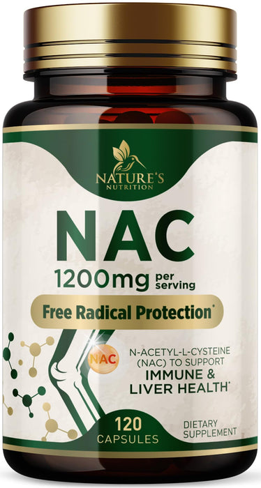 NAC Supplements N-Acetyl L-Cysteine (NAC) 1200 mg - NAC Supplement for Lung Health & Immune Support, Liver Support & Antioxidants, Freefrom N-Acetylcysteine, Gluten Free, Non-GMO, 120 Veggie Capsules