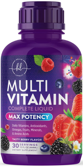 Multivitamin for Women, Men & Kids - Sugar Free & Vegan, Multi Vitamin Liquid & Multimineral, Vitamins A, C, D3, E, B6, B12 & Zinc, Women's Multivitamin & Immune Support, Berry Flavor - 15 Fl Oz