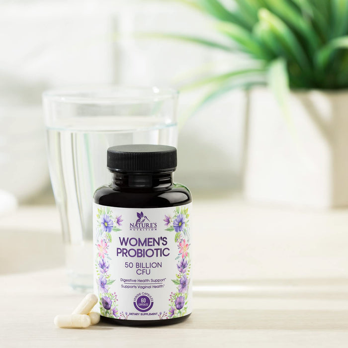 Probiotics for Women 50 Billion CFU - Digestive Health, Vaginal pH & Immune Support, Prebiotics & Cranberry, Gut Health & Urinary Support, 5 Strains, Shelf Stable Women's Probiotic - 60 Capsules