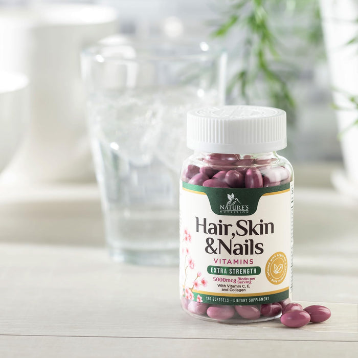 Hair Vitamins Biotin 5000 mcg Collagen for Hair Skin and Nails Vitamin Nature's, Supports Supplement Fast Fuller Thicker Healthy Growth Support, with Hyaluronic Acid Women & Men, Non-GMO, 120 Softgels