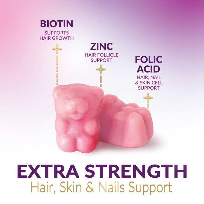 Hair Vitamins Gummies with Biotin 5000 mcg Vitamin E & C Support Hair Growth Gummy, Premium Vegetarian Non-GMO, for Stronger, Beautiful Hair, Skin & Nails, Biotin Gummies Supplement - 60 Gummy Bears