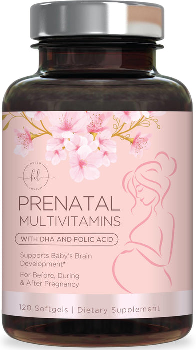 Prenatal Vitamins For Women With Folic Acid, DHA & Iron - Women's Prenatal Multivitamin, Essential Pre Natal Vitamins with Folate, Omega 3, D3, B12, Pregnancy Supplement for Mom & Baby - 120 Softgels