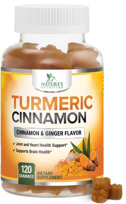 Turmeric Curcumin Supplement Gummies with Ginger & Cinnamon, 95% Curcuminoids Turmeric Curcumin Gummy with Black Pepper for Best Absorption, Nature's Vegan Joint Support Tumeric, Non-GMO, 120 Gummies