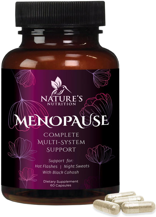 Menopause Supplements for Women with Black Cohosh - Hot Flash and Hormone Support for Women, Natural Menopause Relief Vitamins Support Mild Night Sweats & Balance, Non-GMO & Gluten Free - 60 Capsules