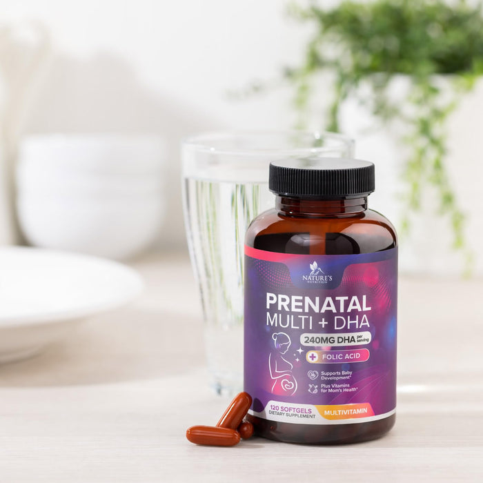 Prenatal Vitamins with Folic Acid & DHA, Fetal Brain Development Support with Folate & Omega 3's, Prenatal Multivitamin for Women, Vitamin A, C, D, B6, B12 & Iron, Pregnancy Supplement - 120 Softgels
