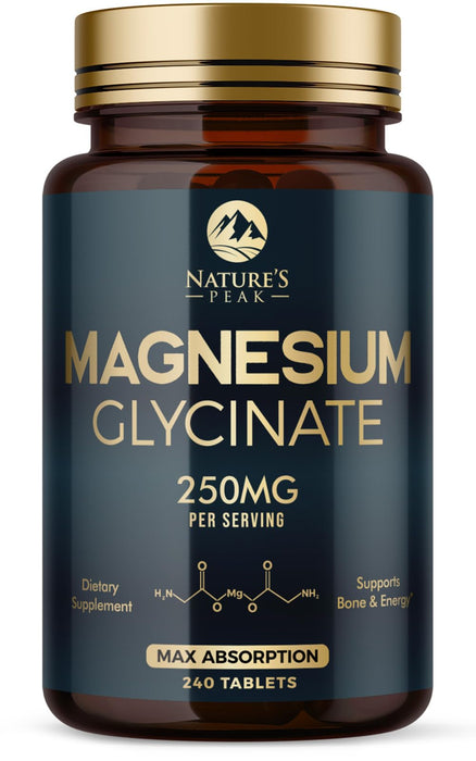 Magnesium Glycinate Chelated for Max Absorption - Supports Bone, Muscle, Nerves & Heart Health, Nature's Sleep and Stress Support, Best Magnesium Supplement Pills for Whole Body Support - 240 Tablets