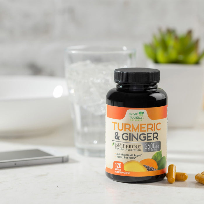 Turmeric Curcumin Supplement 2600mg - with Organic Ginger & Turmeric, 95% Curcuminoids, BioPerine Black Pepper for Best Absorption, Nature's Vegan Joint Support, Non-GMO, Bottled in USA - 120 Capsules