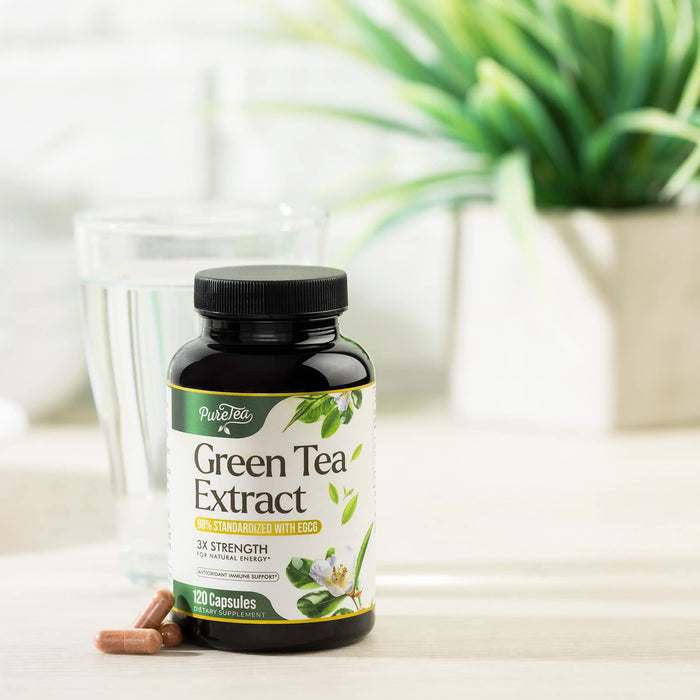 Green Tea Extract Capsules 1000mg with 98% Standardized Polyphenols & 45% EGCG for Heart Support with Antioxidants - 3X Absorption Green Tea Pills for Natural Energy, Gentle Caffeine - 120 Capsules
