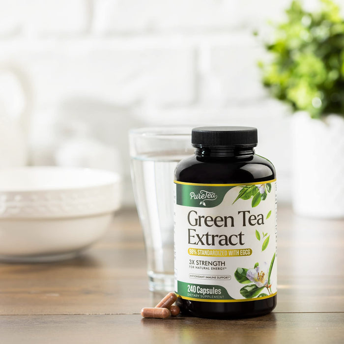 Green Tea Extract Capsules 1000mg with 98% Standardized Polyphenols & 45% EGCG for Heart Support with Antioxidants - 3X Absorption Green Tea Pills for Natural Energy, Gentle Caffeine - 240 Capsules