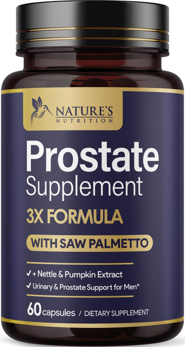 Prostate Health Supplements for Men - Support Complex 3X Formula with Saw Palmetto Blend Stinging Nettle Root & Pumpkin Seed Extract - Supports Bathroom Trips Prostate & Urinary Health - 60 Capsules