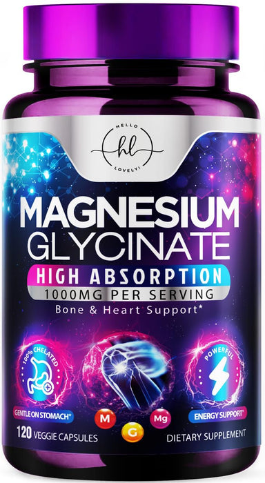 Magnesium Glycinate 1000mg | High Absorption | Chelated to Support Bone, Muscle, Nerves & Heart Health | Natural Sleep & Stress Support Women & Men | Vegan, Gluten & Soy Free, Non-GMO | 120 Capsules
