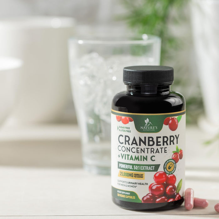 Cranberry Pills for Women - 500 mg Natural Urinary Tract Health Support - Concentrated Formula from Whole Fruit Cranberry & Vitamin C - Sugar Free, Gluten Free, Non-GMO Supplement - 120 Capsules