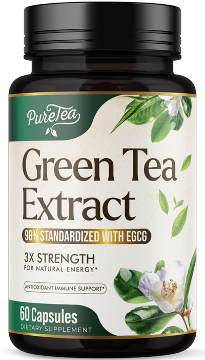 Green Tea Extract Capsules 1000mg with 98% Standardized Polyphenols & 45% EGCG for Heart Support with Antioxidants - 3X Absorption Green Tea Pills for Natural Energy, Gentle Caffeine - 60 Capsules