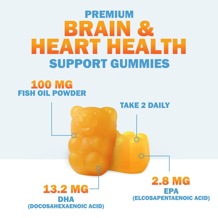 Omega 3 Fish Oil Gummies, Heart Healthy Omega 3 Gummy Supplement with High Absorption DHA & EPA, Extra Strength Joint & Brain Support, Delicious Orange Flavor Fish Oil Nature's Vitamin - 60 Gummies