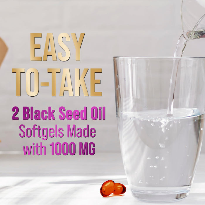 Black Seed Oil 1000mg - Premium Extra Strength Nigella Sativa Blackseed Oil - Black Seed Oil Skin, Digestive Health & Immune Support - Non-GMO Antioxidant, Gluten Free Supplement - 60 Softgels