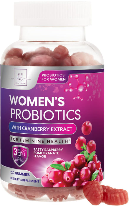 Probiotics for Women Gummies with Cranberry - 6 Premium Strains for PH Balance, Digestive Health, Vaginal & Immune Support, 3 Billion CFU, Women's Probiotic Gummy for Feminine Health - 120 Gummies