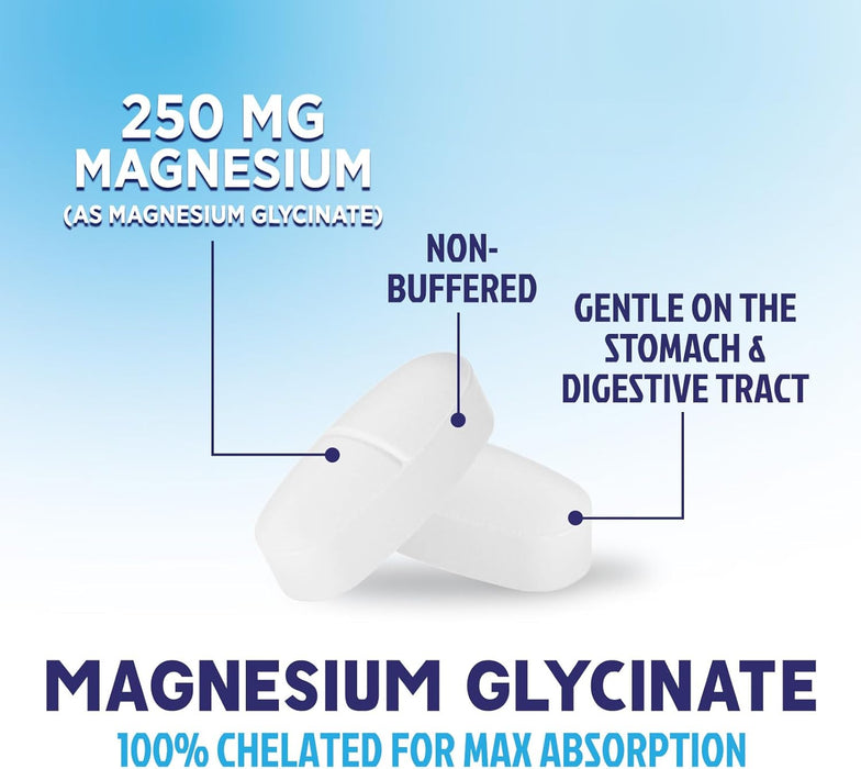 Magnesium Glycinate 250mg - 100% Chelated Magnesium for Max Absorption - Sleep Support, Muscle, Nerves, Bone & Heart Health Support, Best Mag Supplement, Vegan Non-GMO, 3rd Party Tested - 180 Tablets