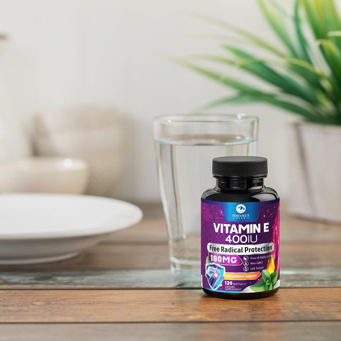 E Vitamin for Women and Men - 180 mg (400 IU) dl-Alpha - Effective Antioxidant Dietary Supplement - Hair, Skin, & Immune Health Support - Easily Absorbed Form, Non-GMO & Gluten Free - 120 Softgels