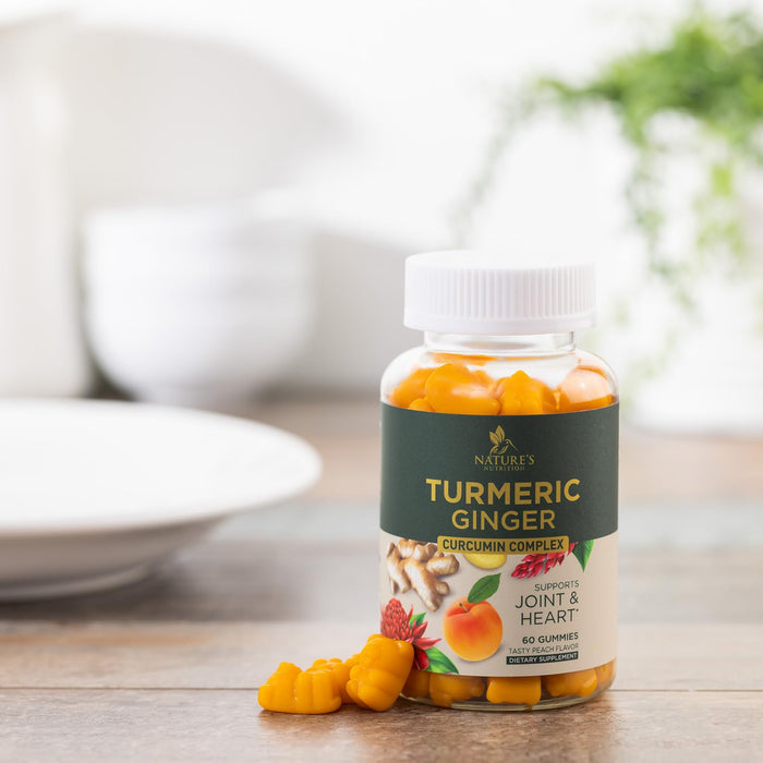 Turmeric and Ginger Gummies - Vegan Turmeric Curcumin Gummies with Black Pepper Extract for High Absorption, Nature's Curcumin Gummy for Joint Support Supplement, Non-GMO, Gluten Free - 60 Count
