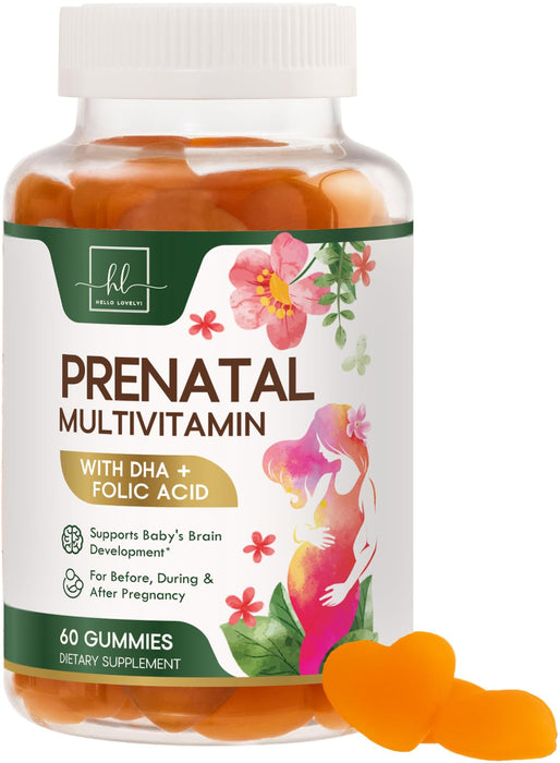 Prenatal Vitamins for Women with DHA & Folic Acid - Best Prenatal Multivitamin Gummies for Women, Brain Development Support, Folate, Vitamin C, D3 & B12, Pre Natal Pregnancy Supplement - 60 Gummies