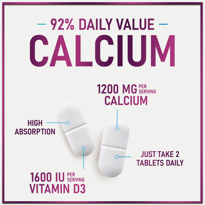 Calcium Supplements for Women 1200 mg Plus 1600 IU Vitamin D3, Bone Health, Teeth & Immune Support - Mineral Supplement with Vitamin D High Absorbable Premium 600 mg Calcium Carbonate - 120 Tablets