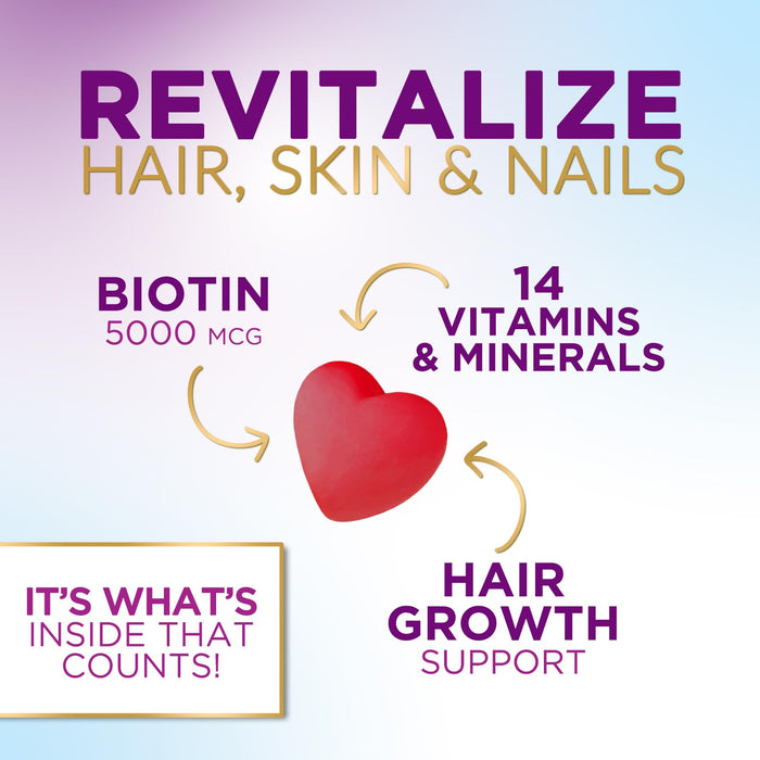 Hair Vitamins Gummies with Biotin 5000 mcg - Stronger, Radiant Hair, Skin & Nails Supplement - Vitamin E & C, Hair Growth Support Vitamin for Women & Men, Non-GMO & Gluten Free - 60 Gummies